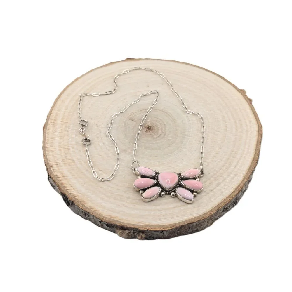 Native American Heart Cluster Pink Conch Shell Pendant‎ Chain Necklace Jewelry** - Picture 9 of 10